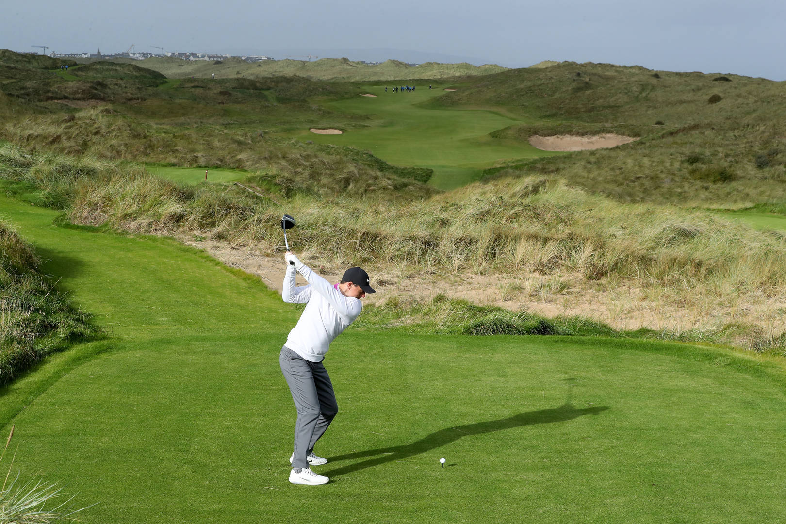 Rory McIlroy hits a driver on the seventh hole at Royal Portrush